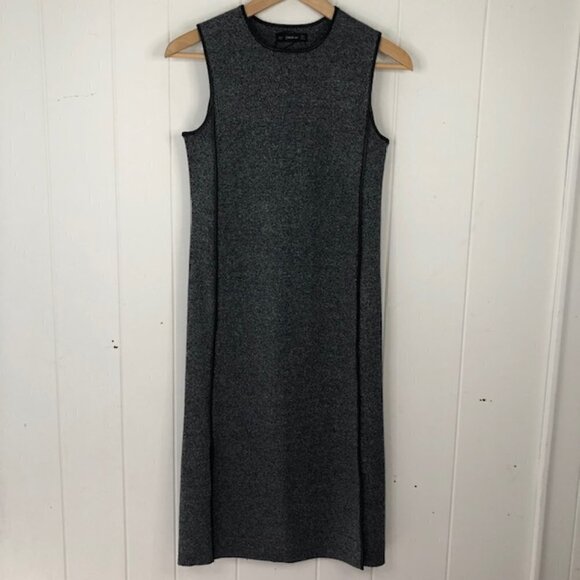 Zara Womens Gray Dress with Faux Leather Piping Detail Small - Picture 1 of 12